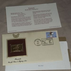 SNOOPY RED BARON PEANUTS WWI ACE 1ST DAY ISSUE USPS 22KT GOLD STAMP RARE